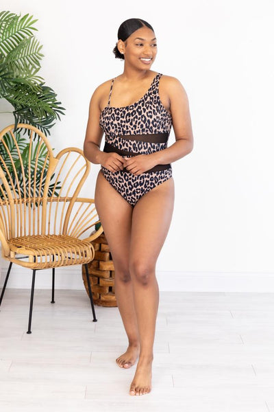 Meet Me At Waikiki Leopard Print One Shoulder Swimsuit