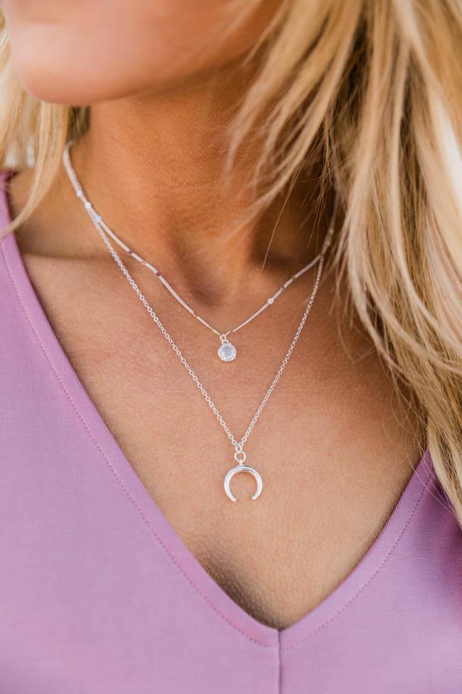 Cheers To Forever Layered Half Moon Silver Necklace