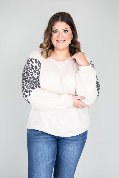 Continue A Dream Animal Print Oatmeal Blouse