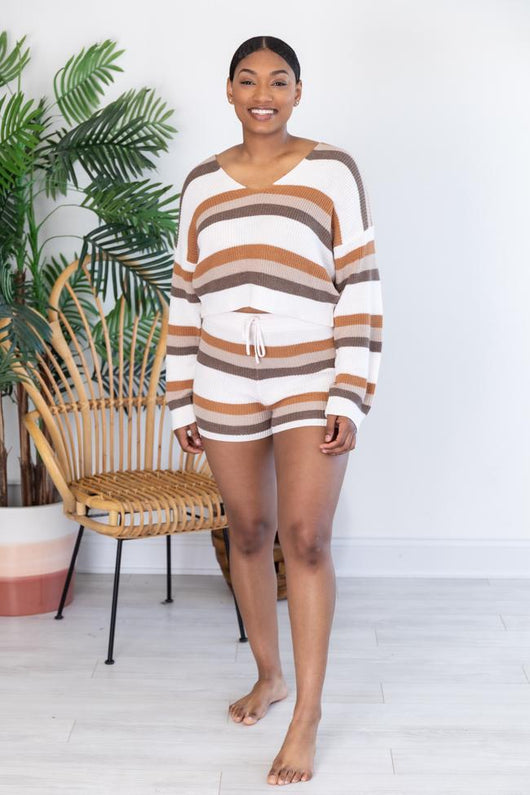 Desert Daydreamer Striped Knit Brown Shorts