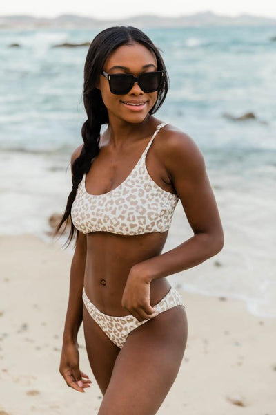 Tropic Sunbeams Leopard Print Taupe Bikini Bottoms FINAL SALE