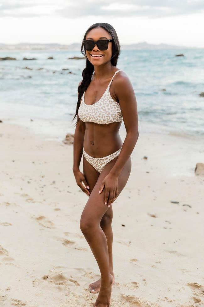 Tropic Sunbeams Leopard Print Taupe Bikini Bottoms FINAL SALE