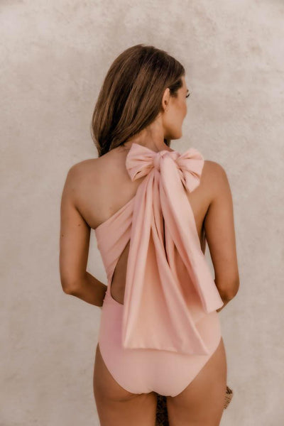 CAITLIN COVINGTON X PINK LILY The Capri One Shoulder Blush Open Back Swimsuit