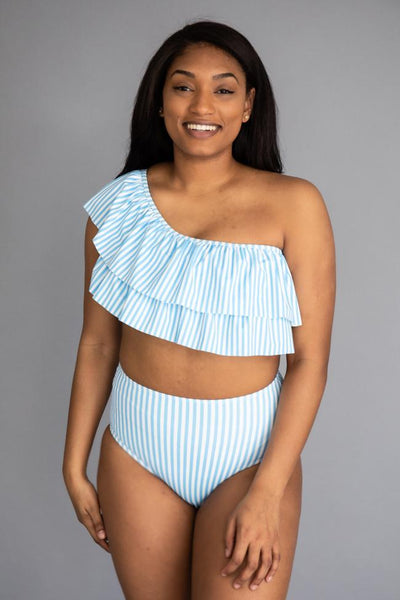 CAITLIN COVINGTON X PINK LILY The Bermuda Striped Blue Bikini Bottoms