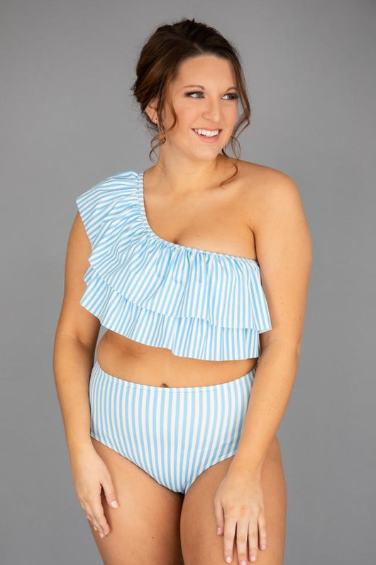 CAITLIN COVINGTON X PINK LILY The Bermuda Striped Blue Bikini Bottoms
