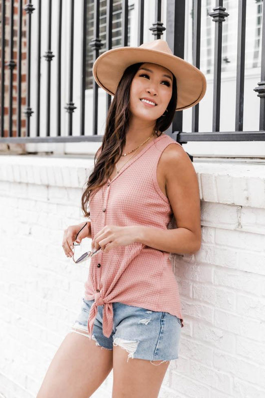 Iconic Statement Pink Waffle Knit Tank