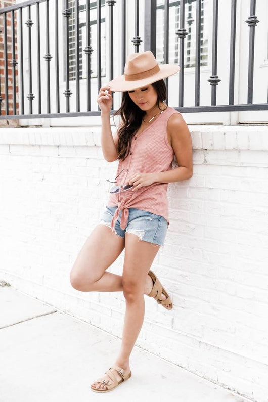 Iconic Statement Pink Waffle Knit Tank