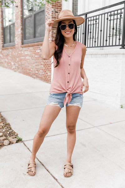 Iconic Statement Pink Waffle Knit Tank