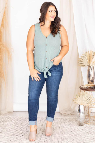Iconic Statement Sage Waffle Knit Tank