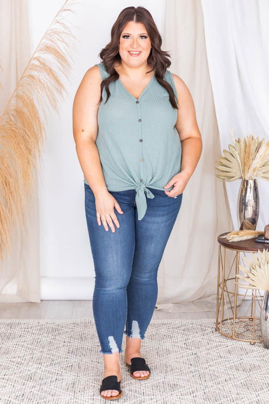 Iconic Statement Sage Waffle Knit Tank