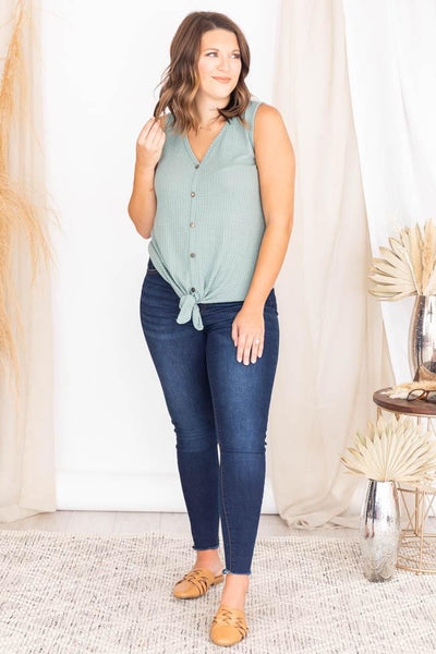 Iconic Statement Sage Waffle Knit Tank