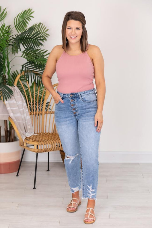 Lucy Distressed Girlfriend Medium Wash Jeans