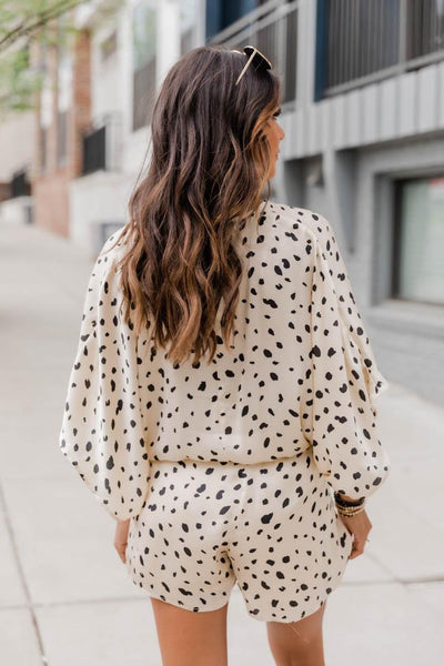 Making A Change Spotted Kimono Taupe Romper