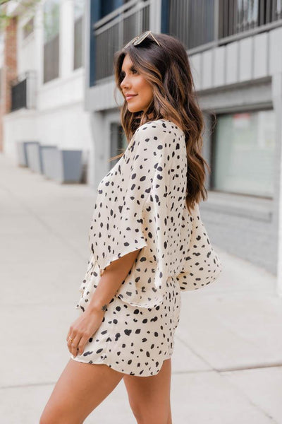 Making A Change Spotted Kimono Taupe Romper
