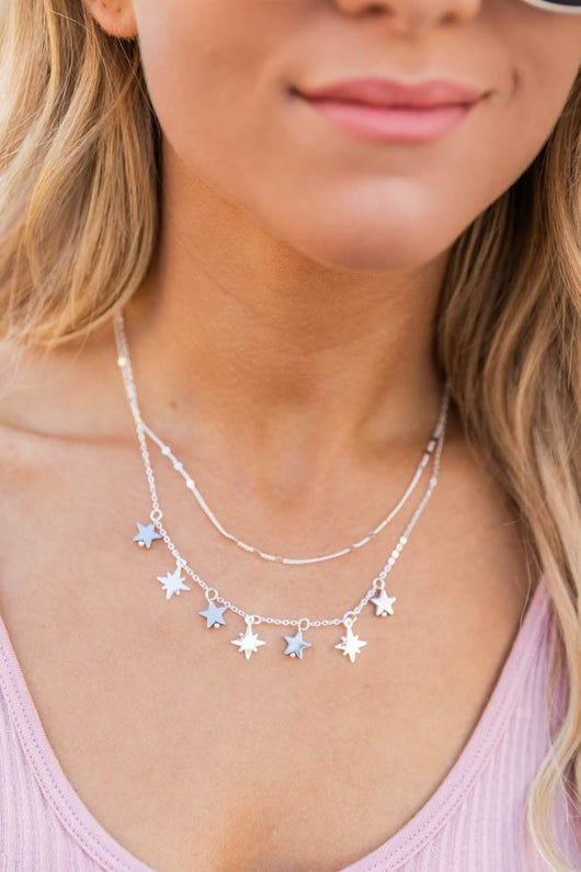 Drifting Away Layered Star Silver Necklace