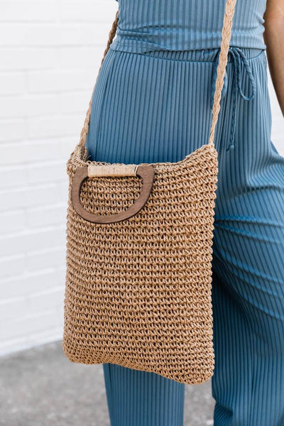 Heartless Story Woven Tan Crossbody Purse