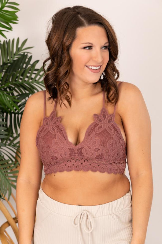 So This Is Love Dark Mauve Lace Bralette