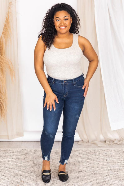 Jolie Distressed Hem Dark Wash Jeans