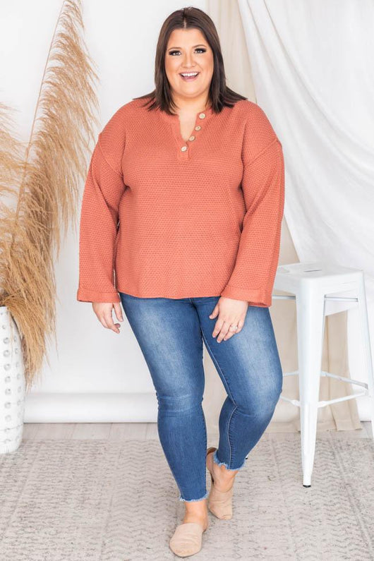 Passionate Soul Henley Terracotta Sweater