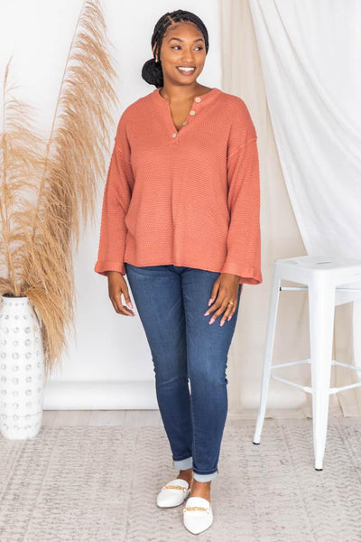 Passionate Soul Henley Terracotta Sweater