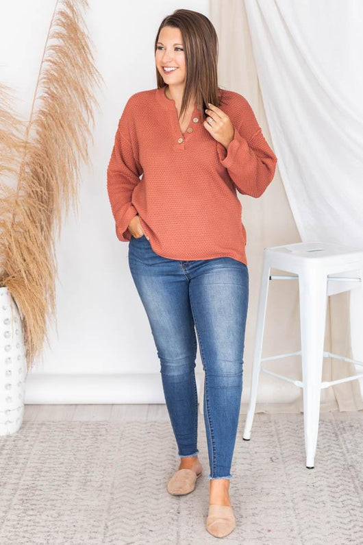 Passionate Soul Henley Terracotta Sweater