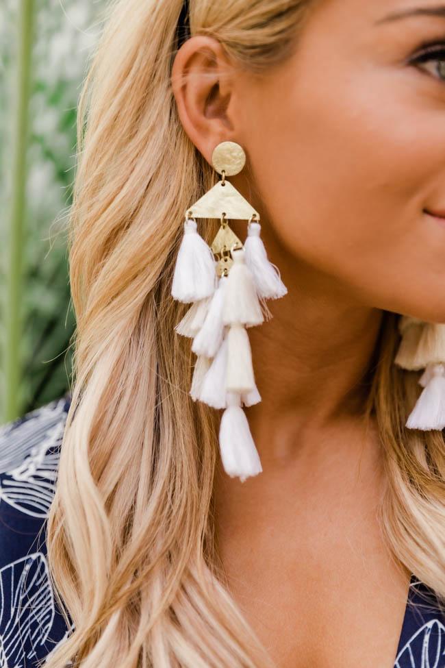 Under The City Light Ivory Tassel Earrings