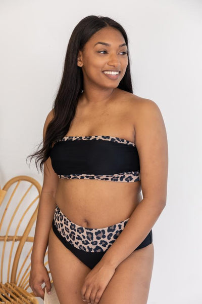 Seaside Sand Dunes Leopard Print Black Bikini Bottoms