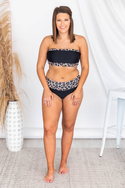 Seaside Sand Dunes Leopard Print Black Bikini Top