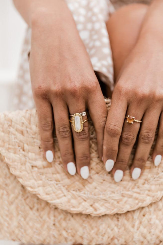 Follow Through Gold White Stone Ring