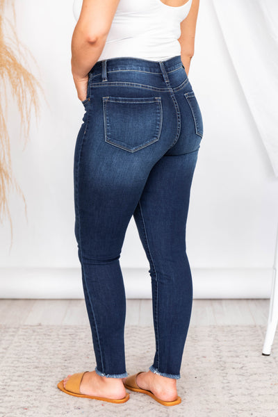 Alex Raw Hem Dark Wash Skinny Jeans