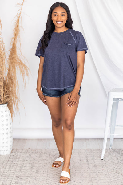 Lively Spirit Navy Scoopneck Pocket Tee