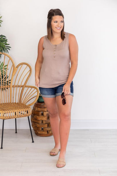 Grand Appreciation Beige Ribbed Henley Tank