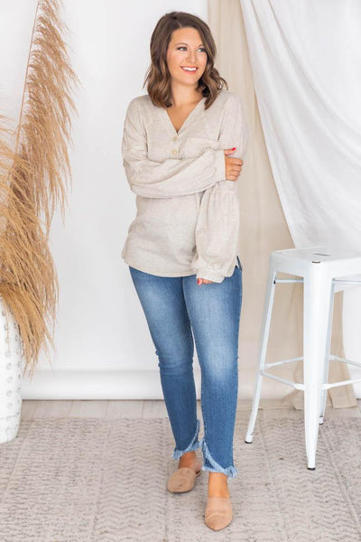Southern Love Oatmeal Waffle Knit Blouse