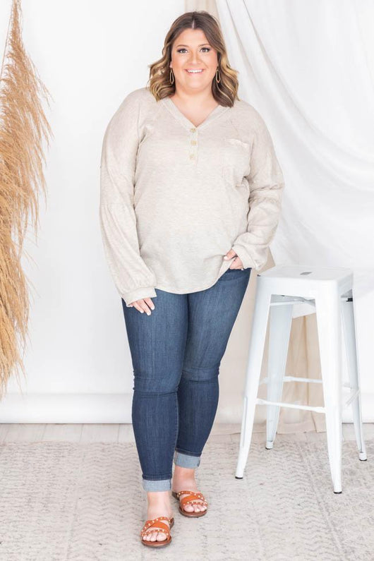 Southern Love Oatmeal Waffle Knit Blouse