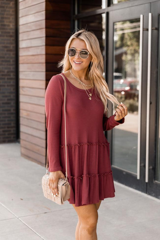 Chasing Sunrises Brick Tiered Babydoll Dress