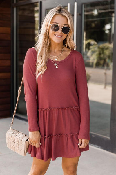 Chasing Sunrises Brick Tiered Babydoll Dress