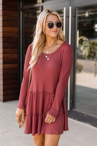 Chasing Sunrises Brick Tiered Babydoll Dress