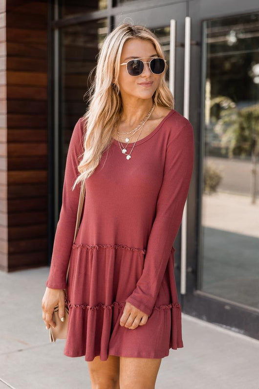 Chasing Sunrises Brick Tiered Babydoll Dress