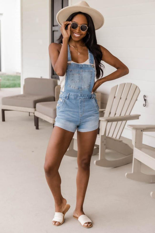 Country Road Distressed Light Wash Denim Overall Shorts
