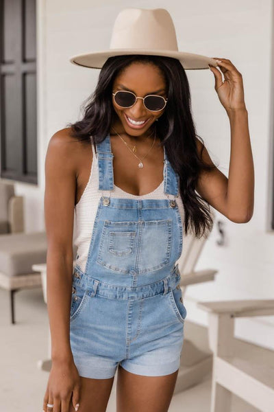 Country Road Distressed Light Wash Denim Overall Shorts