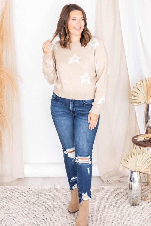 Starry Fields Tan Star Sweater