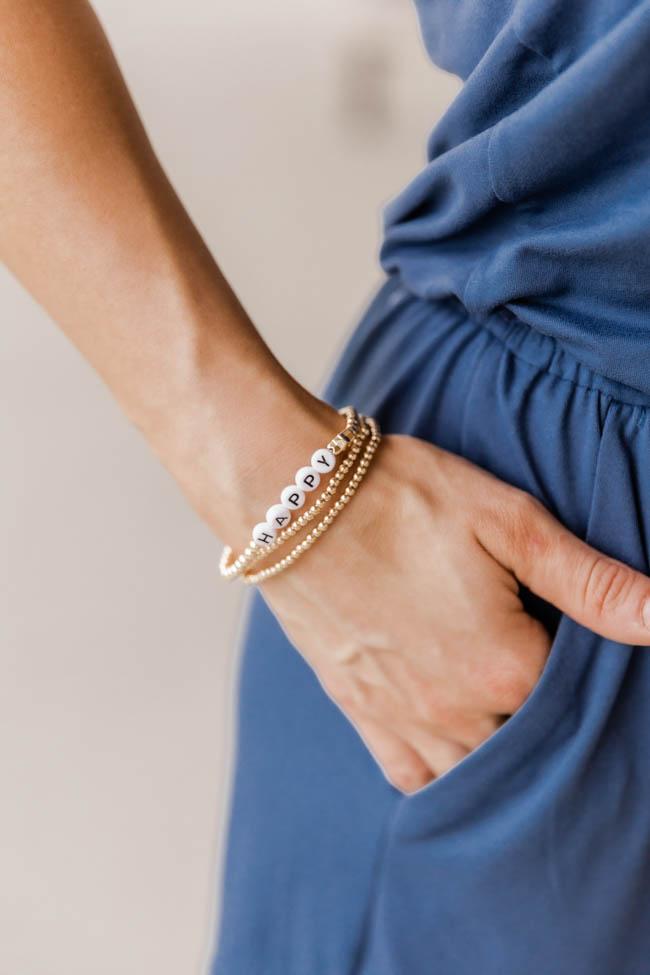 Careful Love 3 Layered Happy Bracelet Set Gold