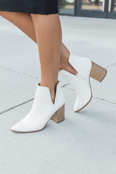 Darleen White Croc Side Slit Booties