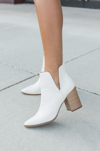 Darleen White Croc Side Slit Booties