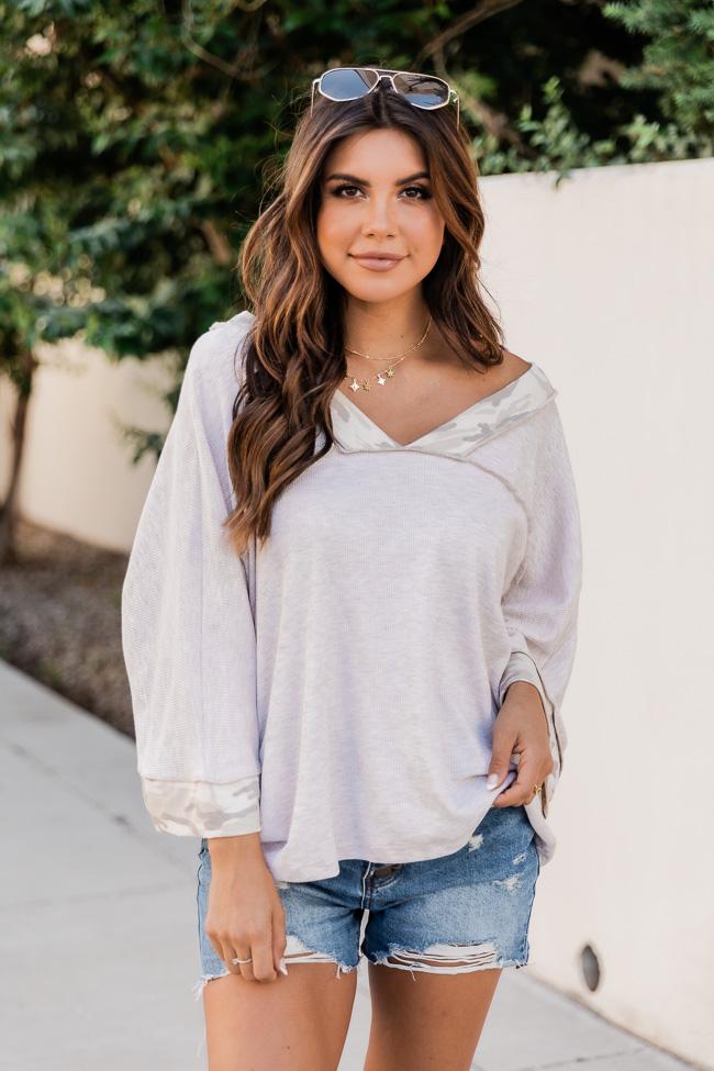Brings Back Memories Oatmeal Camo Blouse