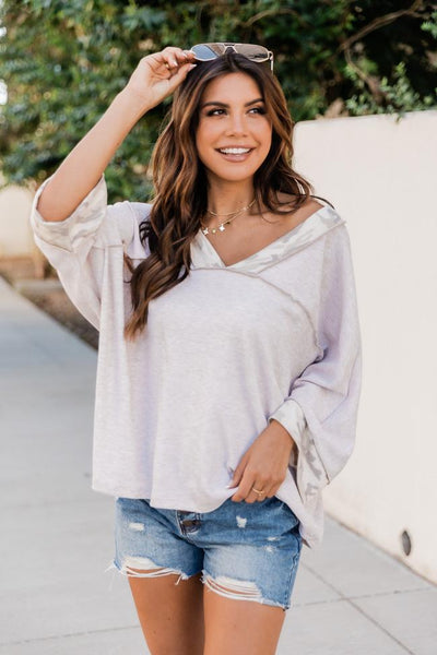 Brings Back Memories Oatmeal Camo Blouse