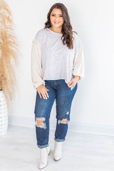 Sending Notes Leopard Print Grey Pullover