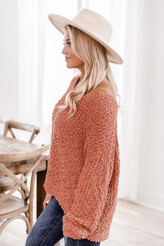 Said It All Terracotta Oversized Popcorn Sweater