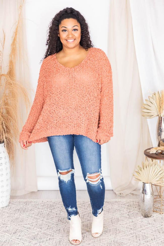 Said It All Terracotta Oversized Popcorn Sweater