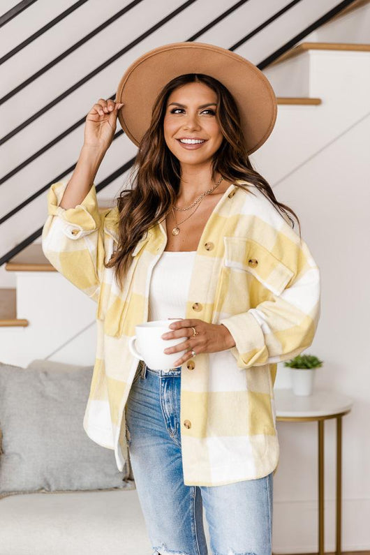 Meet You Outside Yellow Plaid Shacket